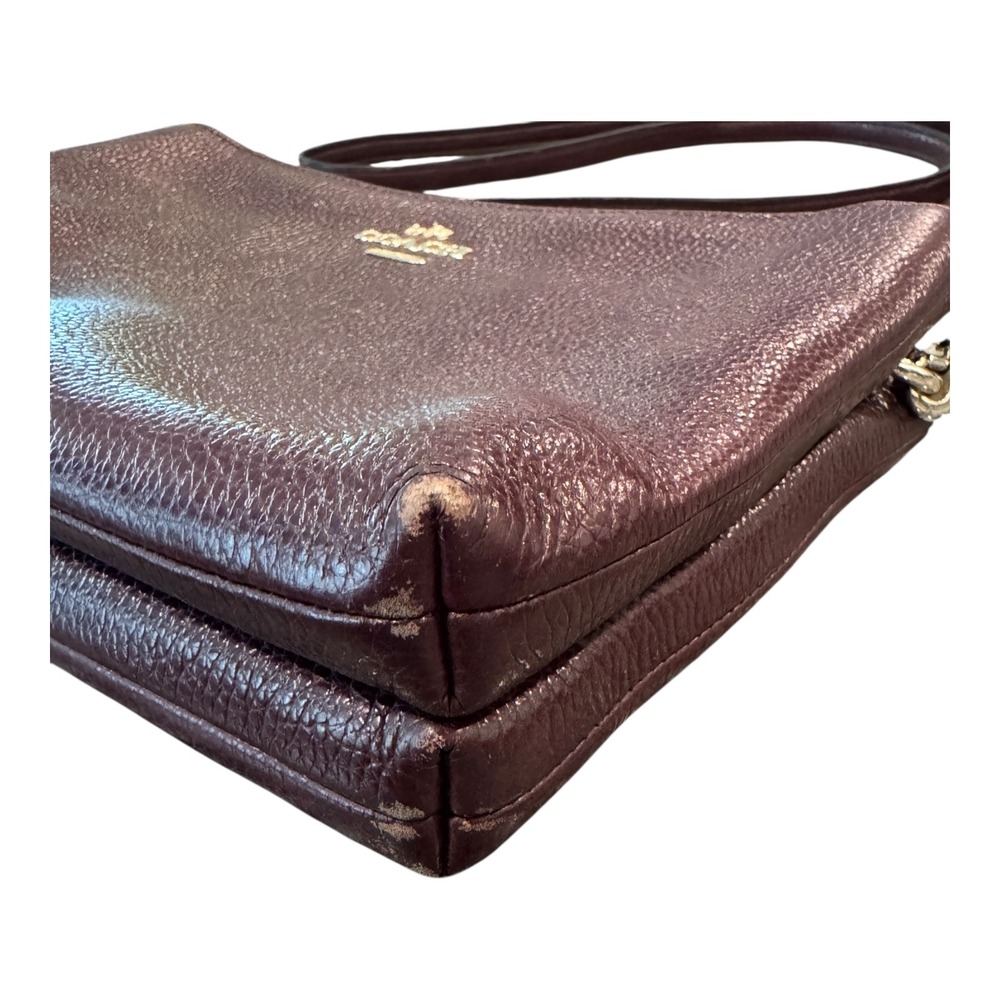 Coach Lyla Crossbody Bag Pebble Leather Double‎ Zip Burgundy Purse Handbag - Picture 3 of 10